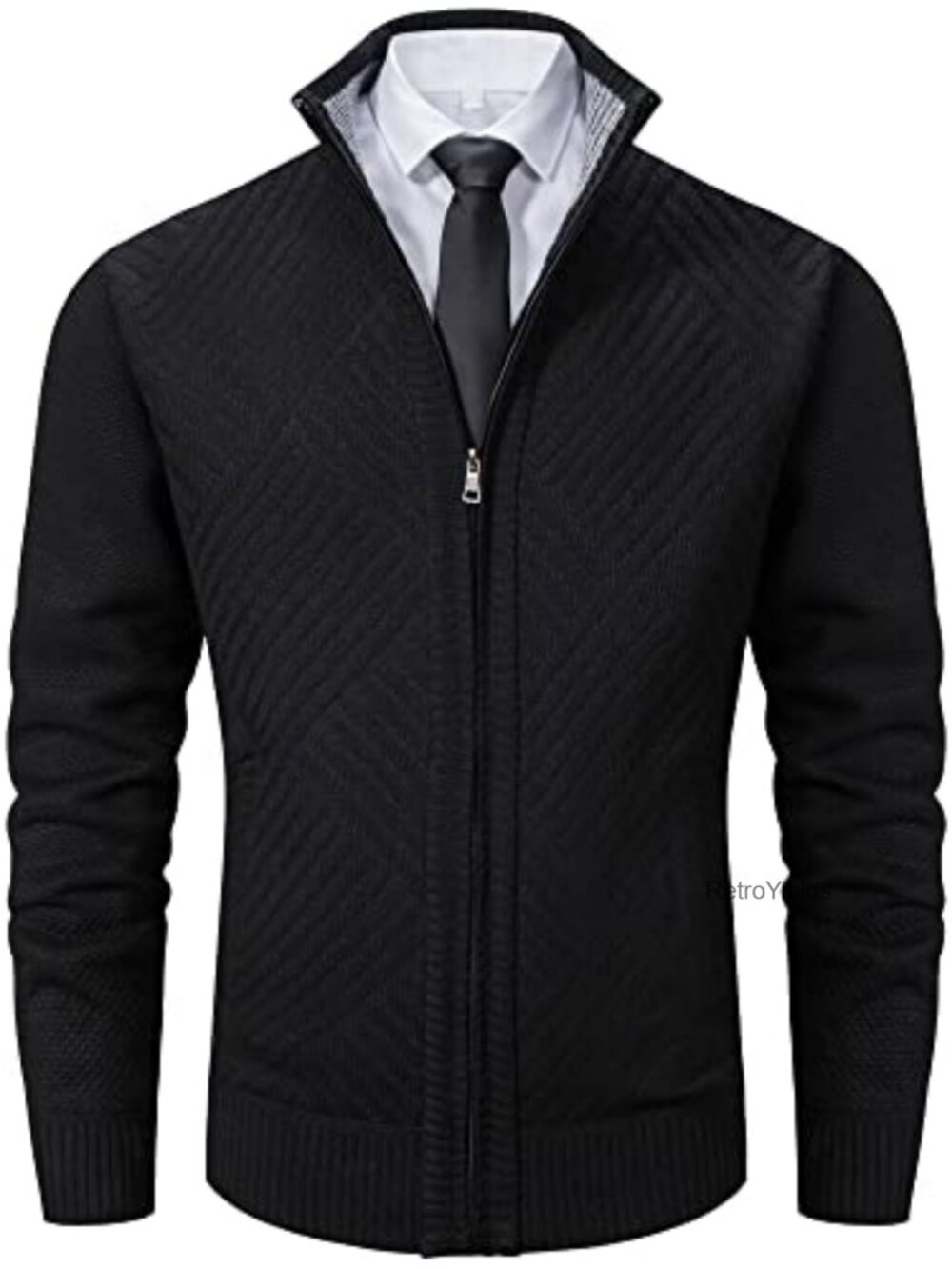 Slim Fit Full Zip Up Stand Collar Casual Knitted Sweater Cardigan with Pockets
